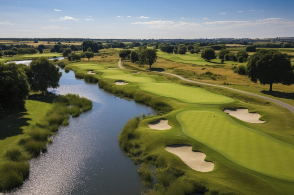 Golf course water bodies designed for strategic play.