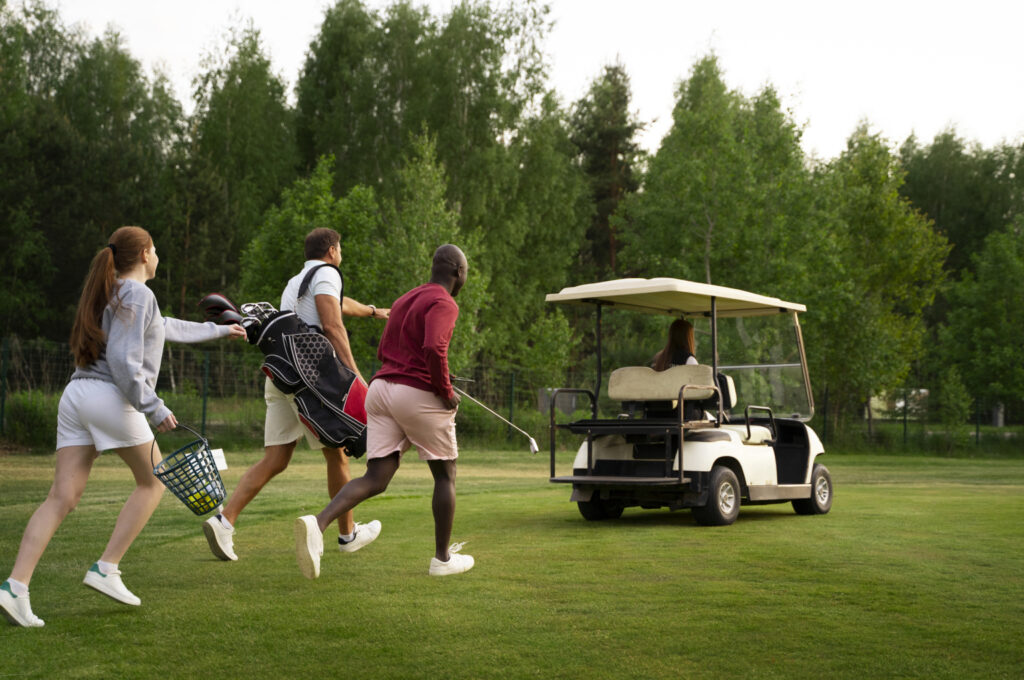 Practice academy with integrated driving range in golf course.