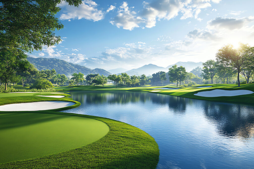 Scenic water features integrated in real estate golf course