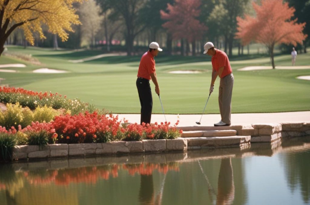 Strategically placed water bodies enhancing a championship golf course.