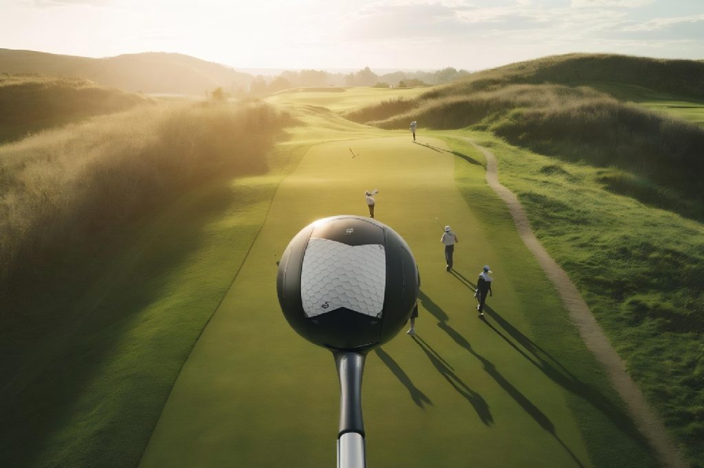 A graphic comparing a "before" and "after" golf course hole design showing strategic optimization