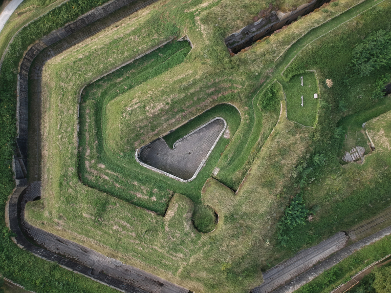 Aerial view of a golf course showing strategic routing and hole sequence