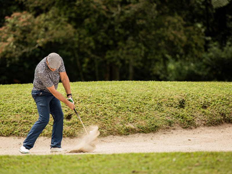 High-precision civil earthmoving operations managed by the best golf construction company in India for a tournament facility.